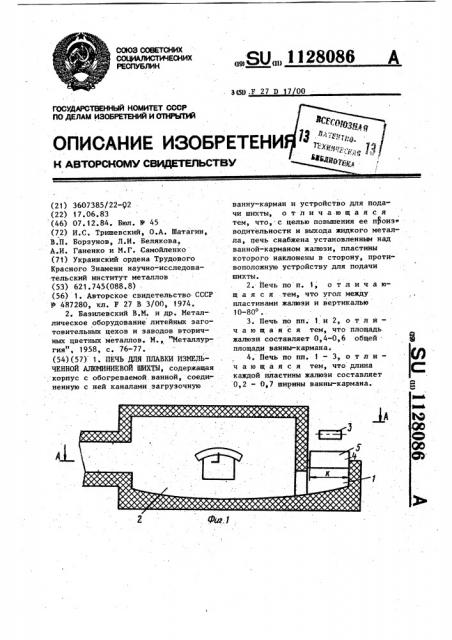 Печь для плавки измельченной алюминиевой шихты (патент 1128086)