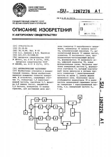 Автоматический частотомер (патент 1267276)