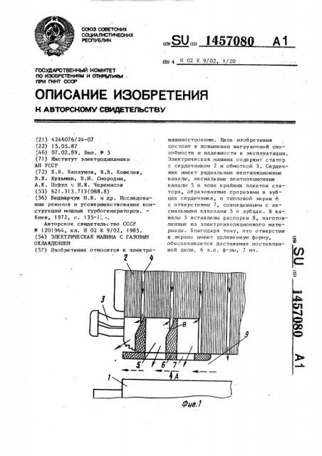 Электрическая машина с газовым охлаждением (патент 1457080)