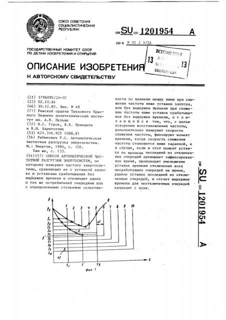 Способ автоматической частотной разгрузки энергосистем (патент 1201954)