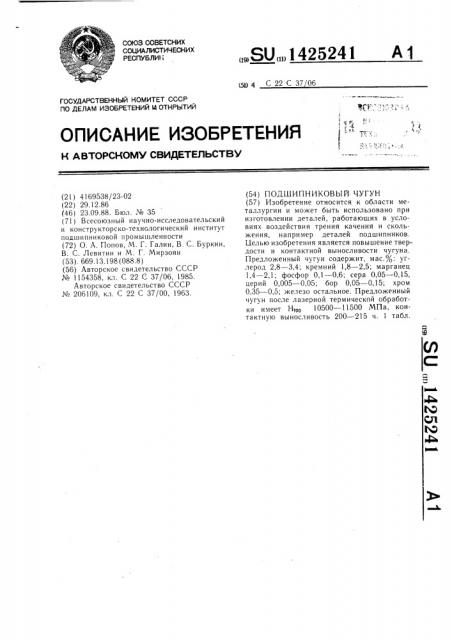 Подшипниковый чугун (патент 1425241)
