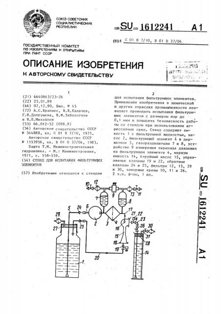 Стенд для испытания фильтрующих элементов (патент 1612241)