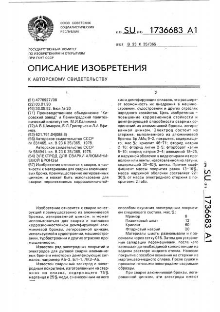 Электрод для сварки алюминиевой бронзы (патент 1736683)