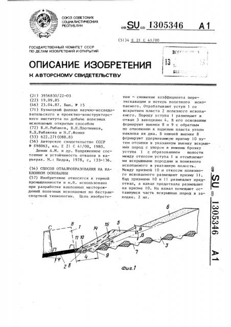 Способ отвалообразования на наклонном основании (патент 1305346)