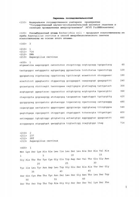 Рекомбинантный штамм escherichia coli - продуцент ксилоглюканазы из гриба aspergillus cervinus и способ микробиологического синтеза ксилоглюканазы на основе этого штамма (патент 2625013)