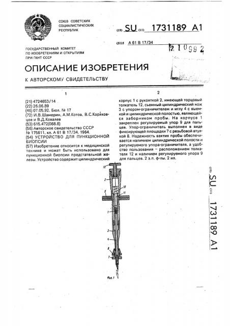 Устройство для пункционной биопсии (патент 1731189)