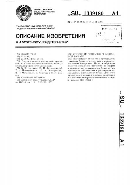 Способ изготовления слюдяной бумаги (патент 1339180)