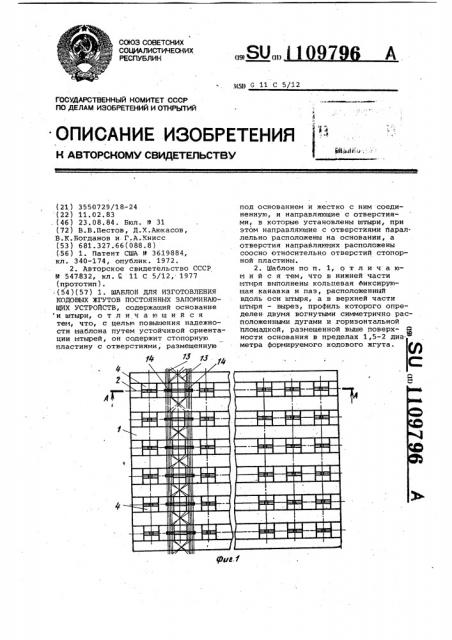 Шаблон для изготовления кодовых жгутов постоянных запоминающих устройств (патент 1109796)