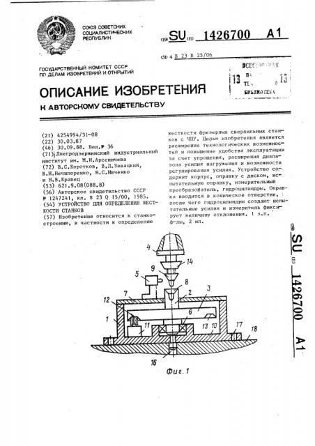 Устройство для определения жесткости станков (патент 1426700)