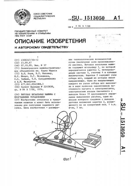 Бытовая вязальная машина с программным управлением (патент 1513050)