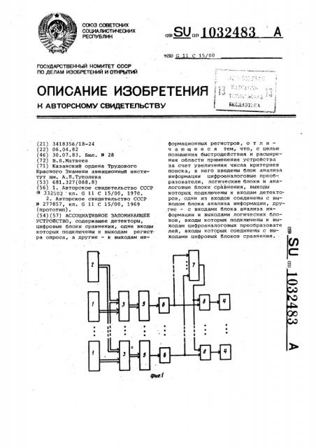 Ассоциативное запоминающее устройство (патент 1032483)