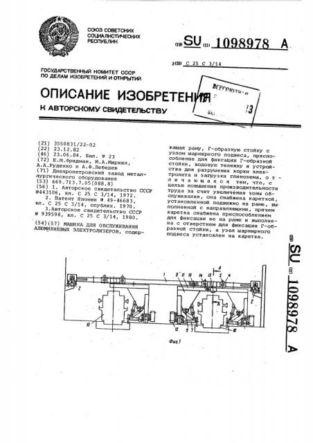 Машина для обслуживания алюминиевых электролизеров (патент 1098978)