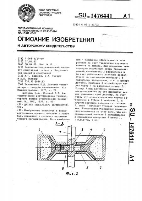 Датчик температуры терморегулятора (патент 1476441)