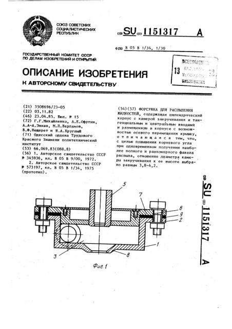 Форсунка для распыления жидкостей (патент 1151317)