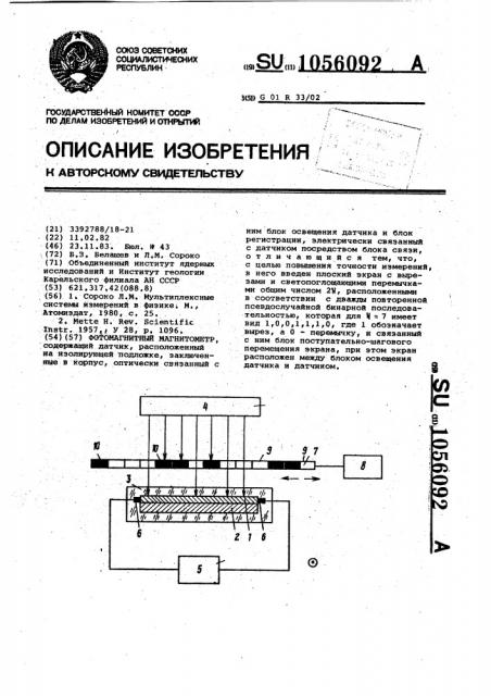 Фотомагнитный магнитометр (патент 1056092)