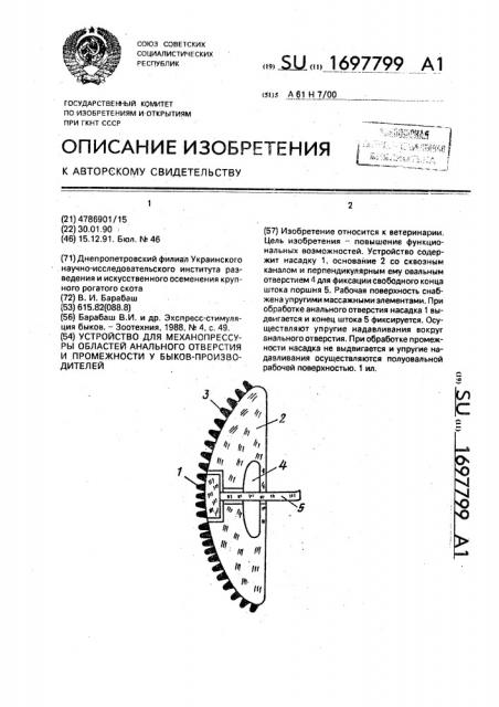 Устройство для механопрессуры областей анального отверстия и промежности у быков-производителей (патент 1697799)