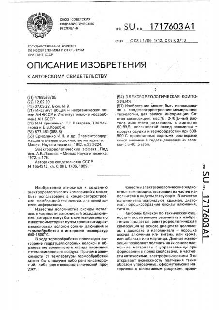 Электрореологическая композиция (патент 1717603)