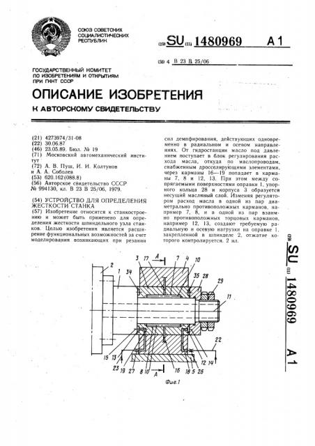 Устройство для определения жесткости станка (патент 1480969)