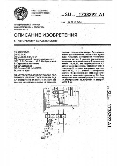 Устройство для покусковой сортировки карбонатсодержащих руд (патент 1738392)