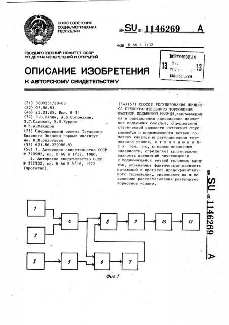 Способ регулирования процесса предохранительного торможения шахтной подъемной машины (патент 1146269)