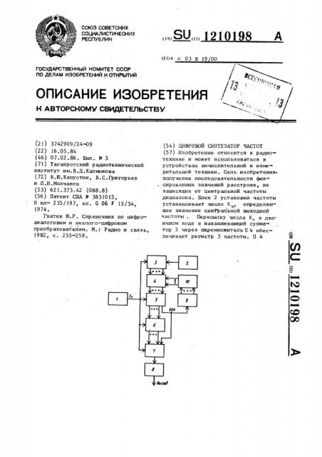Цифровой синтезатор частот (патент 1210198)