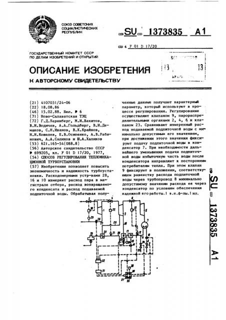 Способ регулирования теплофикационной турбоустановки (патент 1373835)