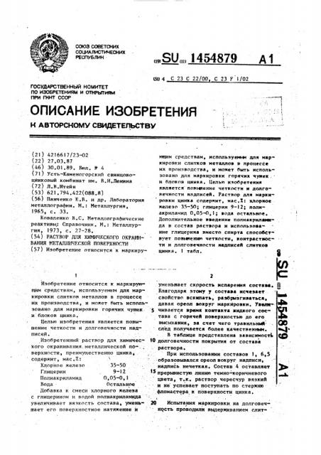 Раствор для химического окрашивания металлической поверхности (патент 1454879)