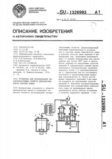 Установка для исследования нагарообразующих свойств цилиндровых масел паровых машин (патент 1326993)