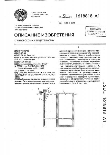 Способ контроля целостности облицовки в вертикальных полостях (патент 1618818)