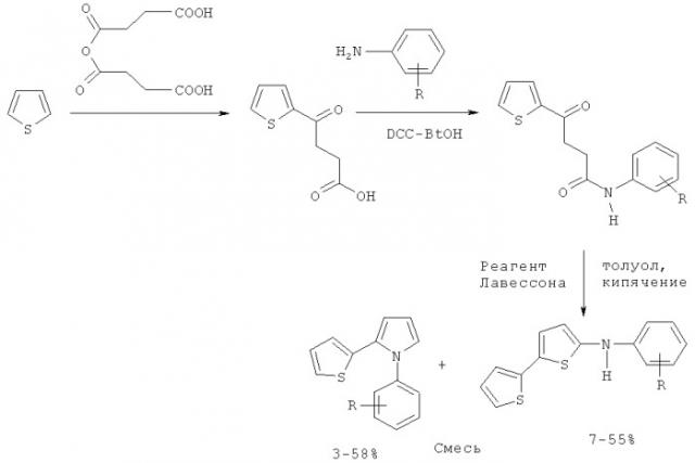 Способ получения 3-алкил-2-(2-тиенил)пирролов и их n-винильных производных (патент 2477725)