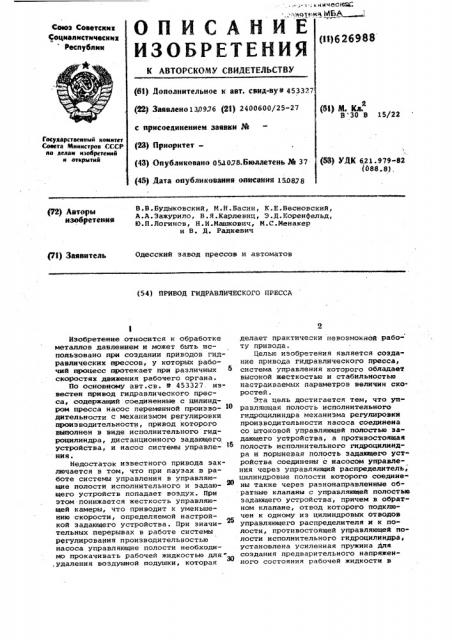 Привод гидравлического пресса (патент 626988)