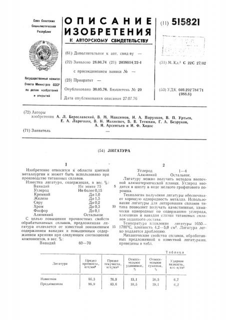 Лигатура (патент 515821)