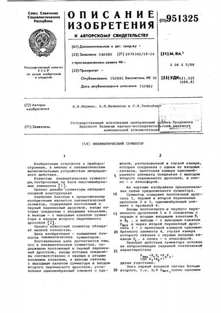 Пневматический сумматор (патент 951325)