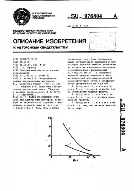 Катод со взрывной эмиссией (патент 976804)