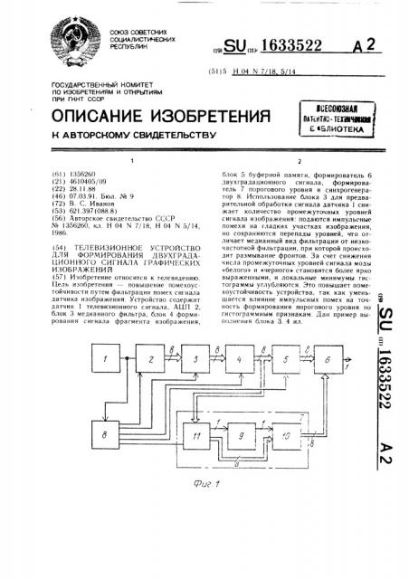 Телевизионное устройство для формирования двухградационного сигнала графических изображений (патент 1633522)