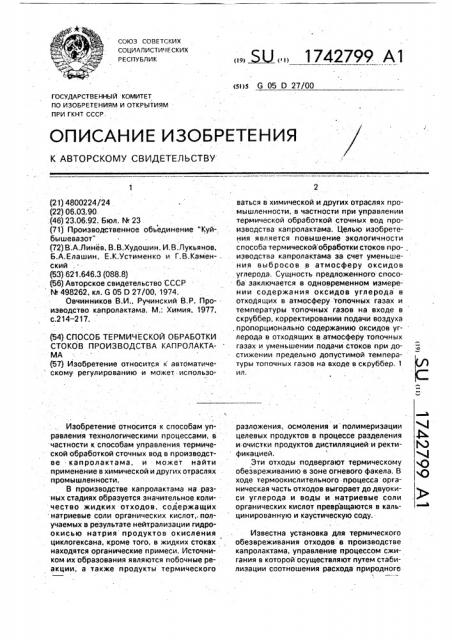 Способ термической обработки стоков производства капролактама (патент 1742799)