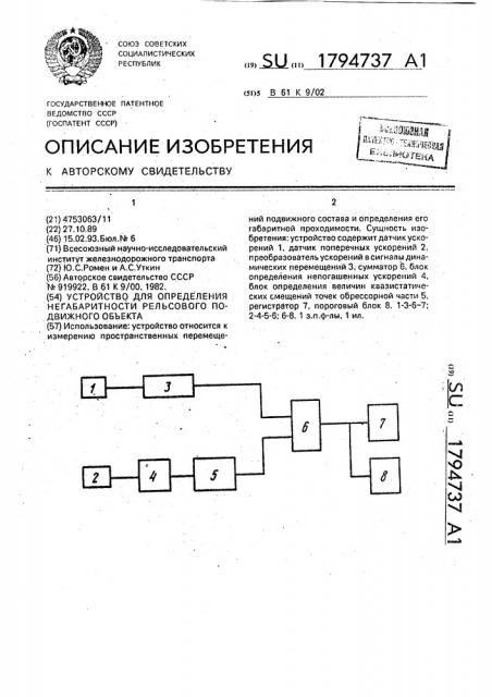 Устройство для определения негабаритности рельсового подвижного объекта (патент 1794737)