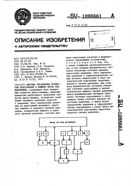 Система управления процессом прессования в машине литья под давлением (патент 1098661)