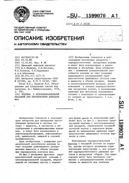 Колонна с плоскопараллельной насадкой при перекрестном контакте фаз (патент 1599070)