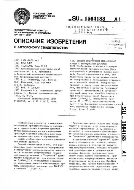 Способ подготовки питательной среды к выращиванию дрожжей (патент 1564183)