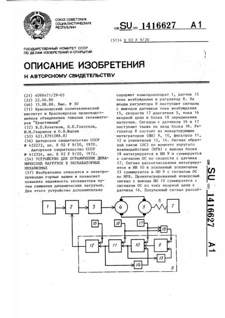 Устройство для ограничения динамических нагрузок в экскаваторных механизмах (патент 1416627)