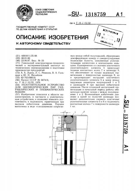 Уплотнительное устройство для цилиндрических пар гидравлических и пневматических машин (патент 1318759)