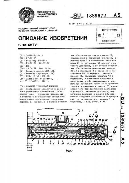 Главный тормозной цилиндр (патент 1389672)