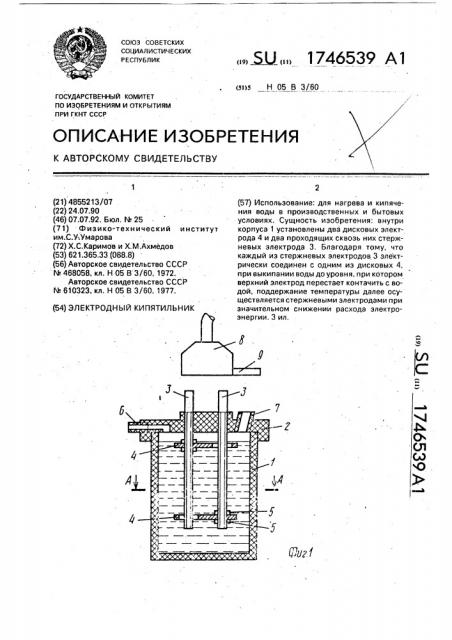 Электродный кипятильник (патент 1746539)