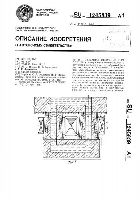 Отъемная индукционная единица (патент 1245839)