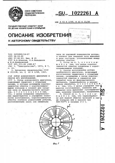 Ротор асинхронного двигателя и способ его изготовления (патент 1022261)