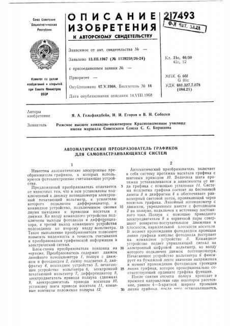 Автоматический преобразователь графиков для самонастраивающихся систем (патент 217493)