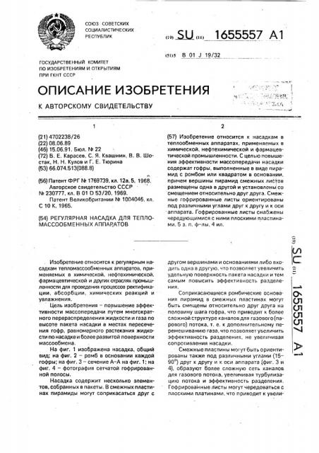 Регулярная насадка для тепломассообменных аппаратов (патент 1655557)