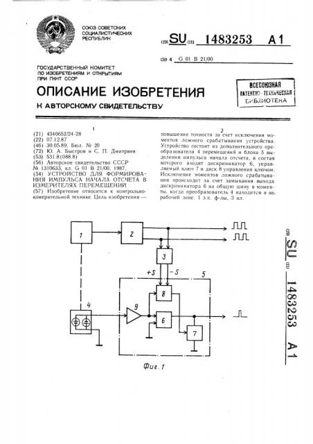 Устройство для формирования импульсов начала отсчета в измерителях перемещений (патент 1483253)