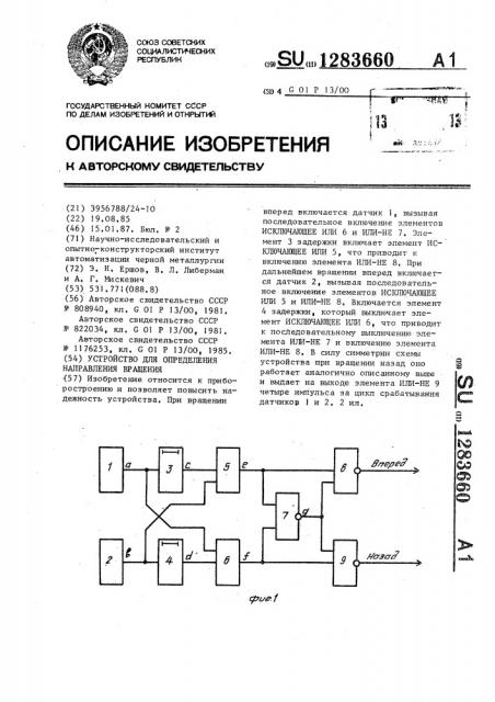 Устройство для определения направления вращения (патент 1283660)